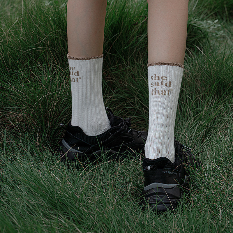 Printed Mid-Length Ins Style Thick Thread Pile Socks Letter Trendy Brand Fashion Long Tube Socks Couple Socks 240614