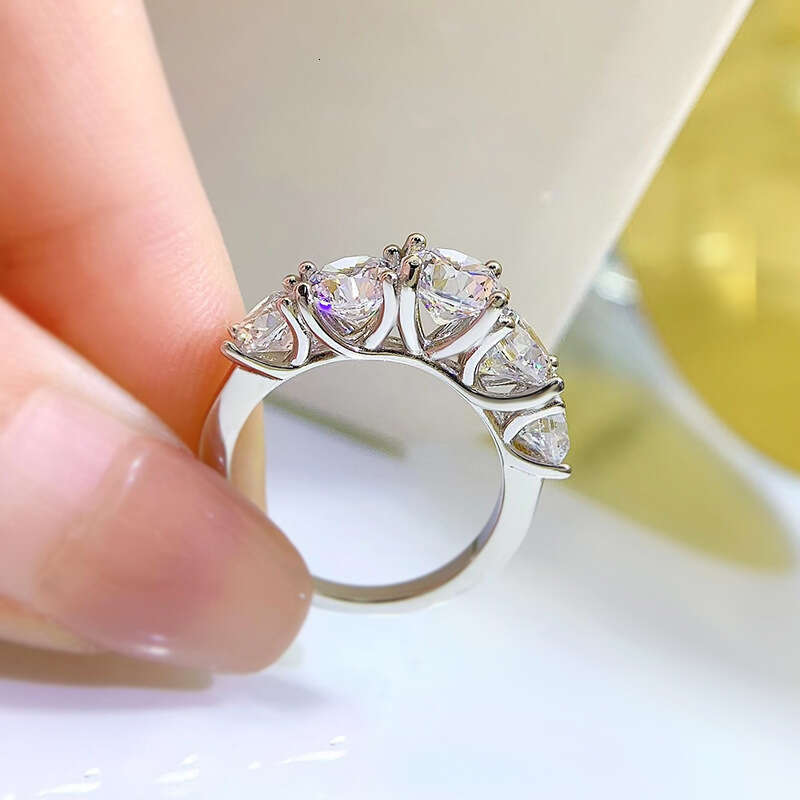 S Pure Silver Moissanite Row Light Luxury High-End Live 5 Diamond Design Ring For Women Ffd