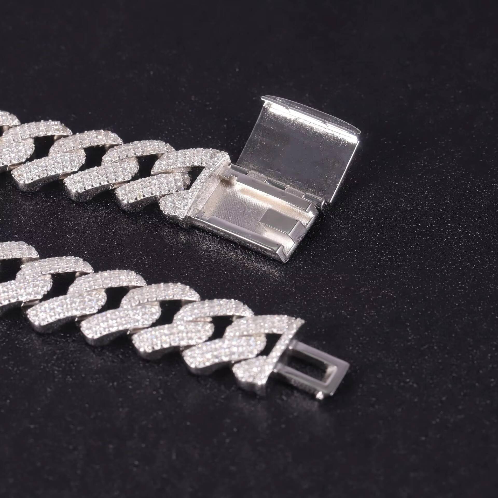 Astwo Moissanite Chain Sterling Silver 925 Gold Plated 14MM Miami Hip Hop Jewelry Moissanite Cuban Link Bracelet