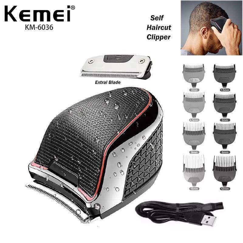 Kemei Km-6036 Self-Haircut Clipper Wet Or Dry Electric Trimmer For Men Washable Hair Cutter Rechargeable Home Use