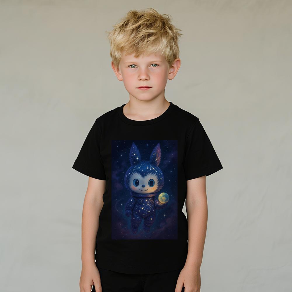 ddmywed Boy and girl Children's T-shirt T-shirt with an image of cat wearing a space suit