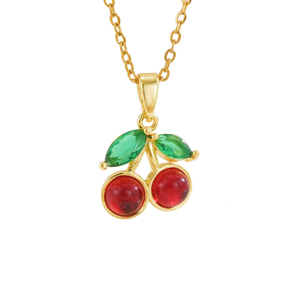 Fresh Titanium Steel Red Zircon Cherry Pendant Necklace Women's Light Niche Sweet Collarbone Chain Jewelry 761