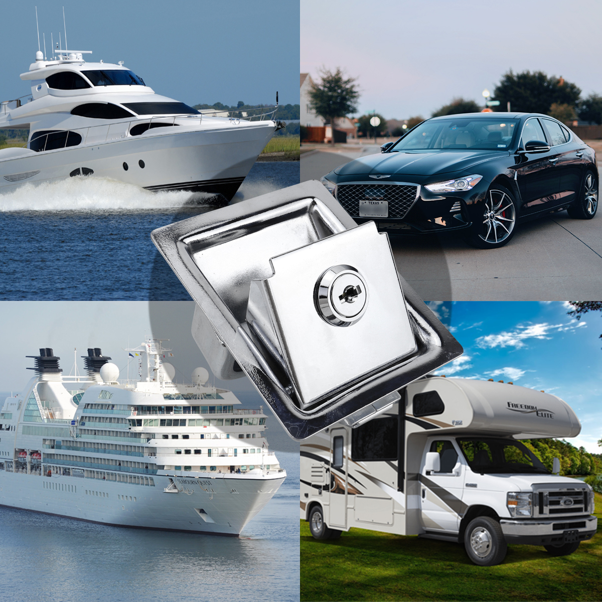 2 PCS Flush Mount Paddle Handle Stainless Steel Locking Door Latch RV Paddle Entry Interior Handle Knob Deadbolt Toolboxes and Compartment Silver