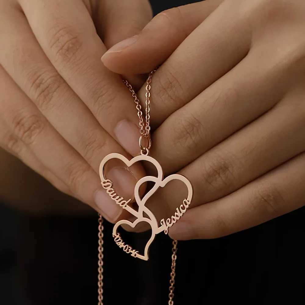 Personalized Heart Name Necklace Customized 2-5 Heart Name Pendant Family Necklace Stainless Steel Jewelry Mothers Day Gift XJ250717