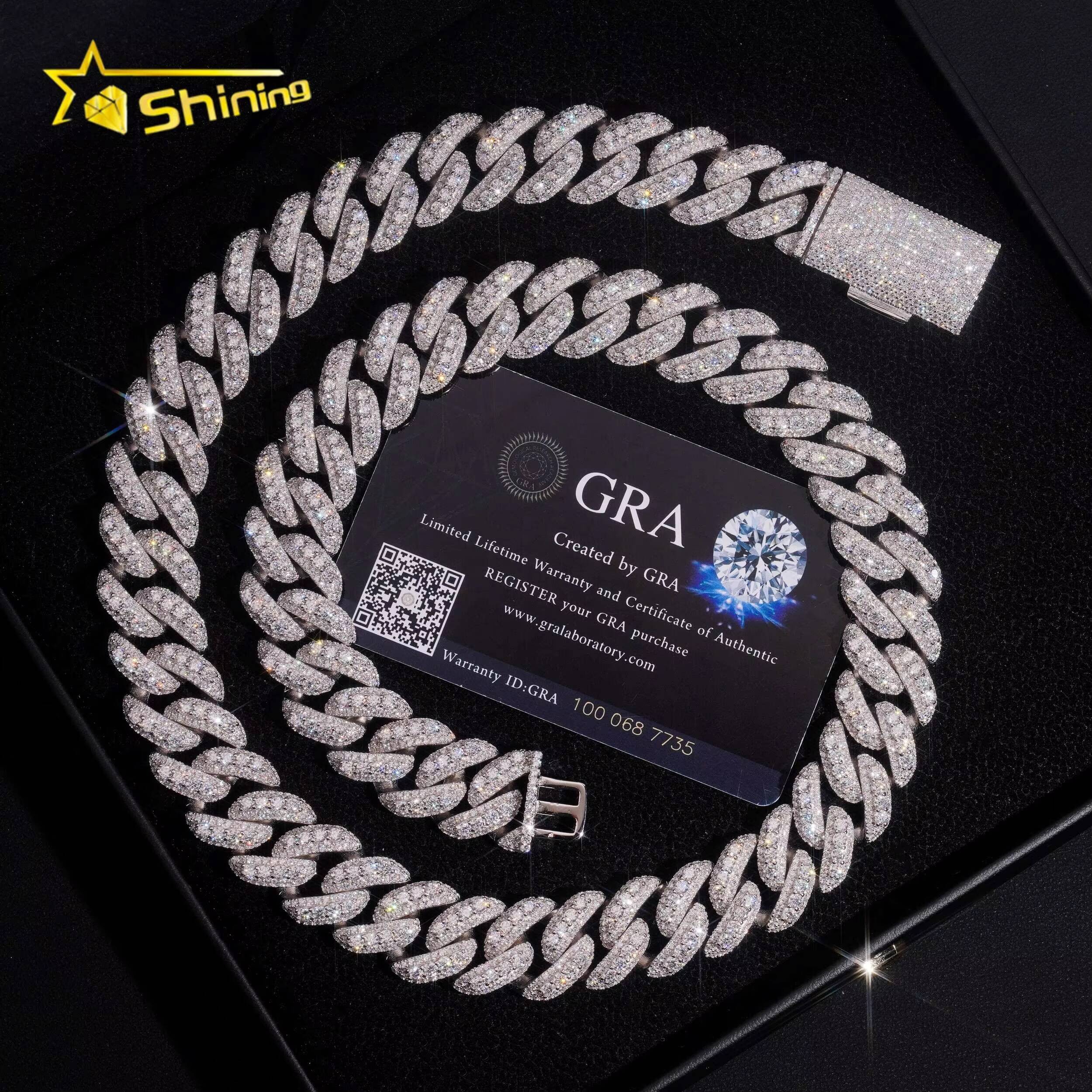 High Quality Hip Hop Jewelry 925 Silver Moissanite Diamond VVS 18mm Mens Iced Out Cuban Link Chain