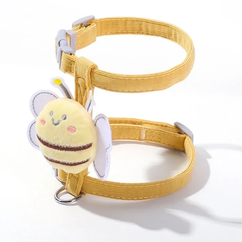 Cat Leash Collar Set Adjustable Cartoon Bee Double Layer Dog Harness for Small Medium Pet Collar Leash Outdoor Walking