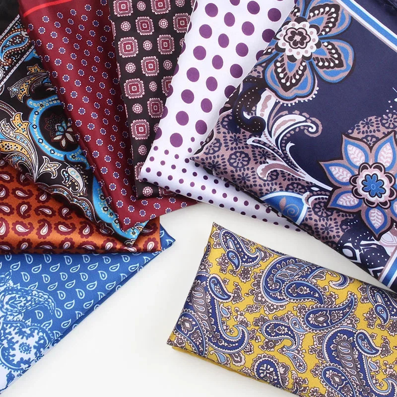 Men Pocket Square Print Real Satin Small Scarf Gentleman Business Suit Shirt Chest Handkerchief 2424cm 250704