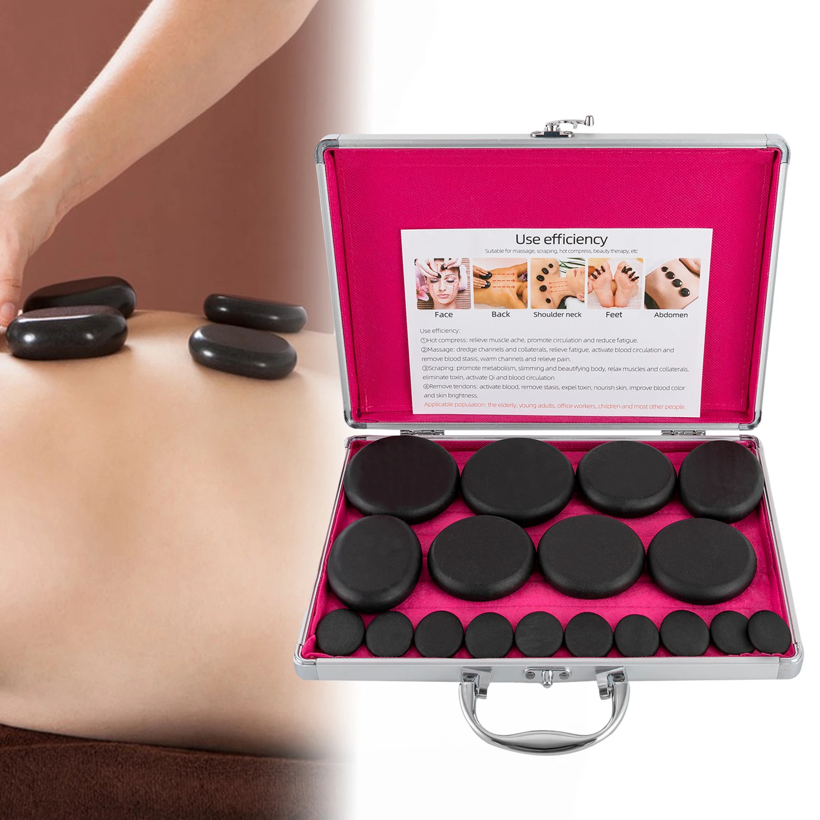 Stones Massage Set with Heater Box 16 Essential Massage Stones Portable for Salon and Home Spa Use Relaxing Healing Relief 250716