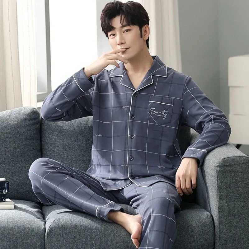 Cotton Cartoon Elephant Mens Pajamas Long-Sleeved Cardigan Sleepwear Loungewear Young and Middle-Aged Students Casual Homewear W250717