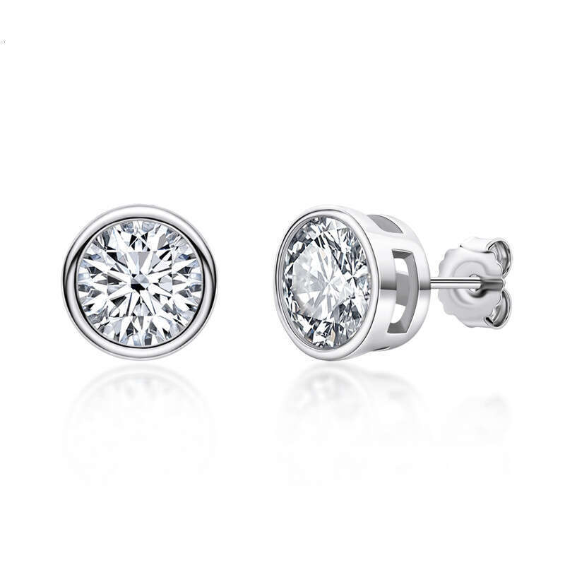Simple Versatile Moissanite Earrings For Women Round Edge Niche Fashion S Pure Sier Jewelry E68