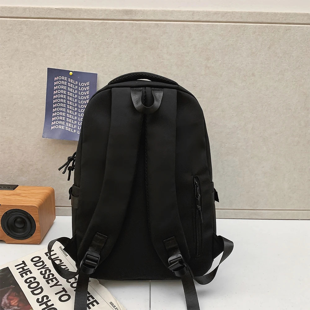 Large Capacity Solid Color Backpack for High School Students Simple Black Travel Backpack for Middle School Students 250714