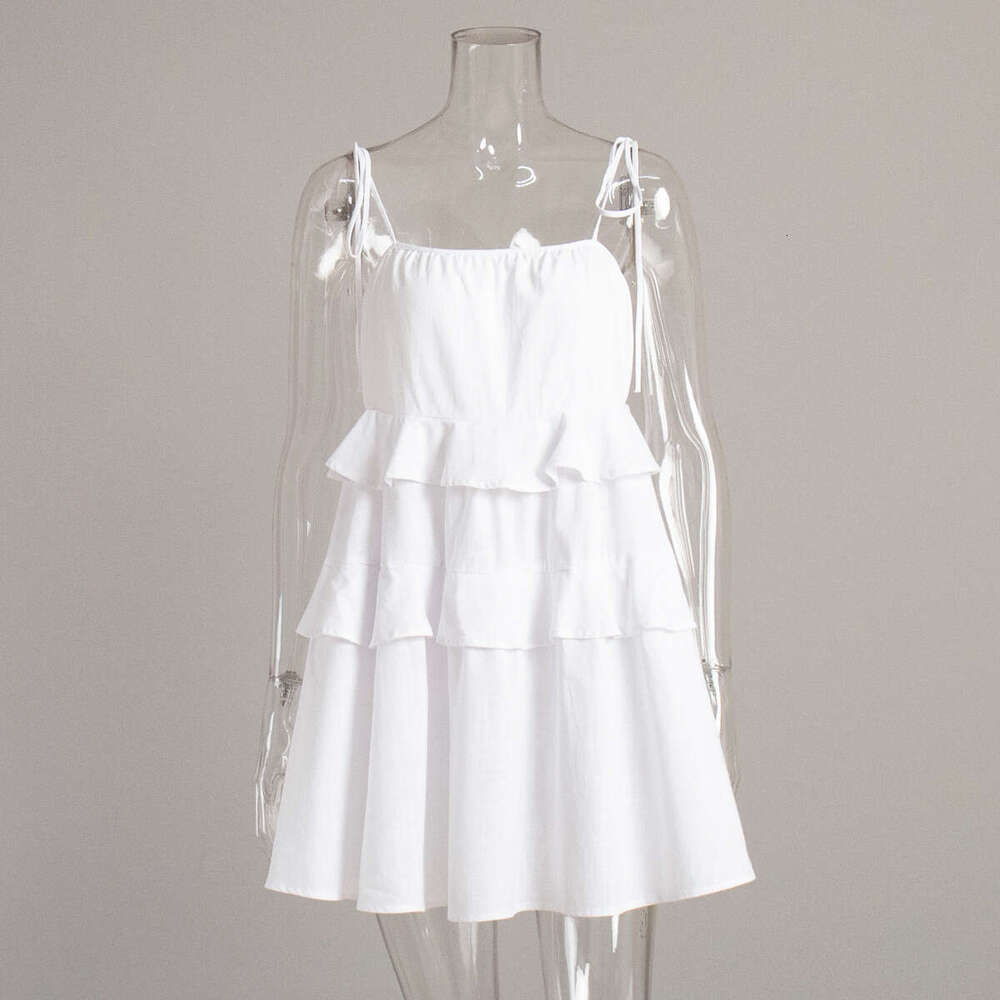 Summer Layered Ruffle Cake Short Backless Strap Dress B5
