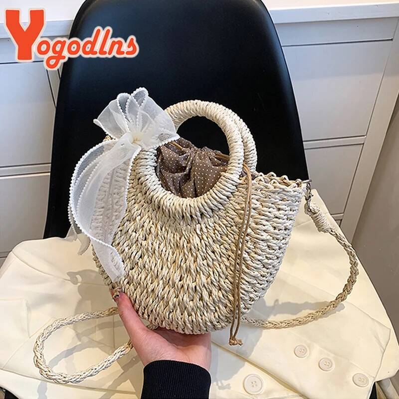 Yogodlns Straw Bags Women Summer Hand-Woven Rattan Handmade Woven Purse Wicker Beach Bag Bohemia Bali Handbag bolsos mimbre