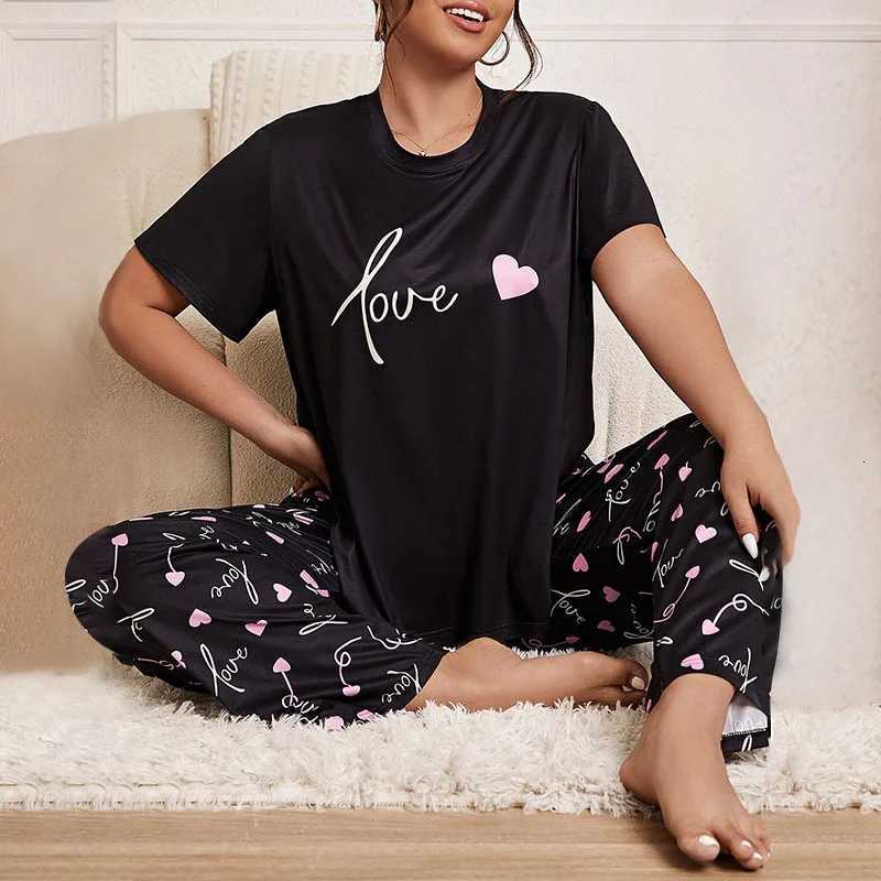 Plus Size Womens Sleepwear Set Cartoon Printed Sleepwear Smooth And Soft Short Sleeved T-shirt Long Pants Sleepwear W250717