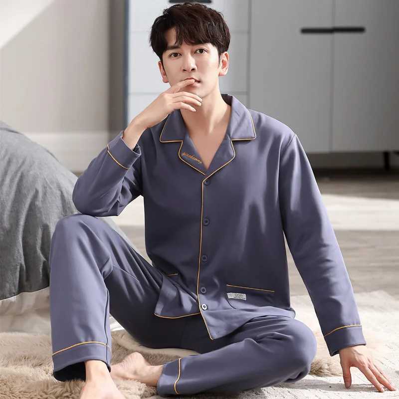 Autumn and Winter New Mens Pajamas Homewear Suit Cotton Long-Sleeved Thin Section of Plus Size Leisure Pajamas Homewear W250717