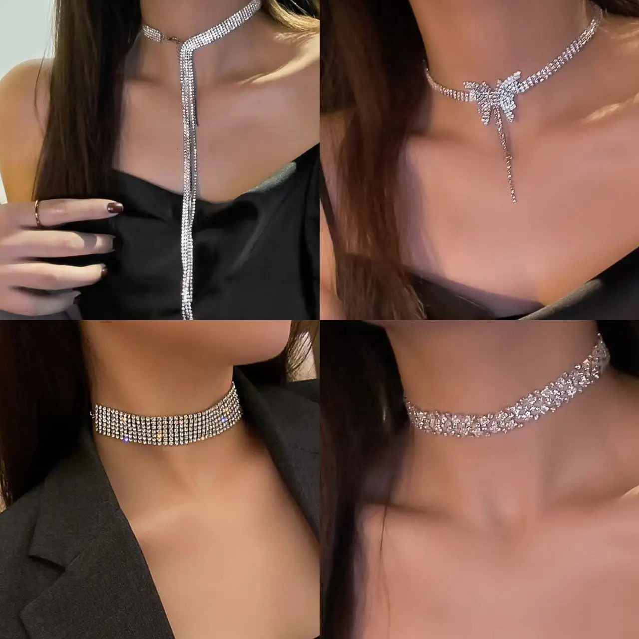 European and American crystal stone drop oval necklace fashionable versatile neck necklace for women 250716