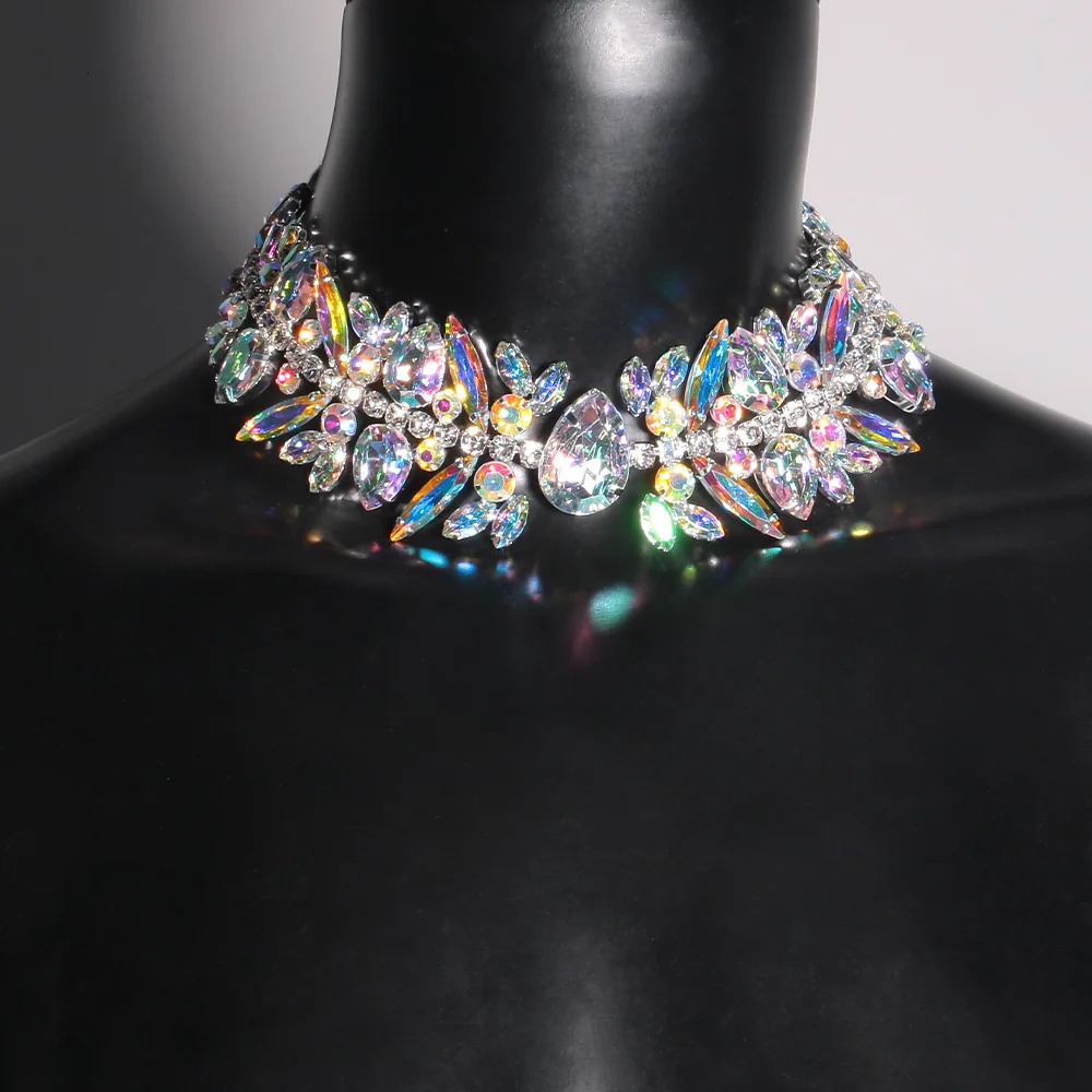 Stonefans Rhinestone Water Drop Choker Necklace Shirt for Women Drag Queen Party Accessories Exaggerate Crystal Necklace Jewelry 250716