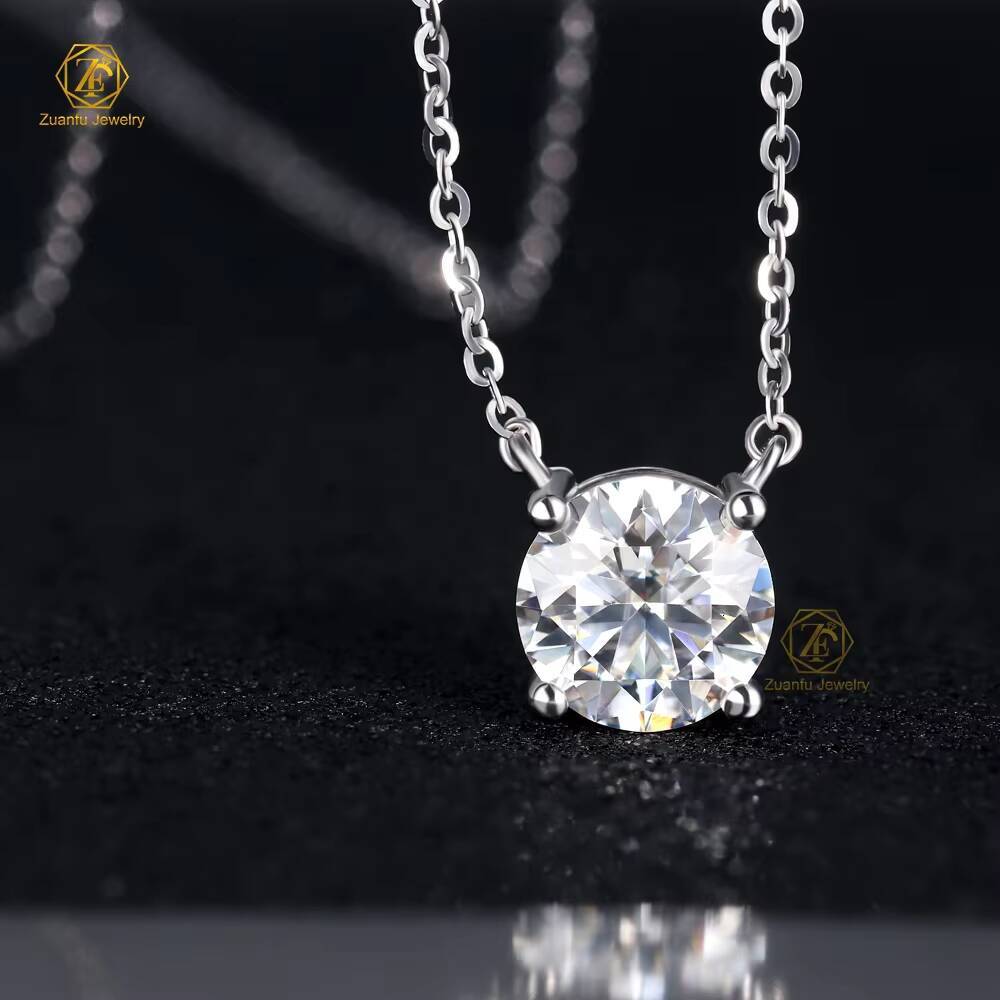 Fine Jewelry 14K 18K White Gold 0.5CT 1CT 2CT Lab Grown Diamond Necklace Jewelry Round DVS1 Lab Diamond Solitaire Necklace