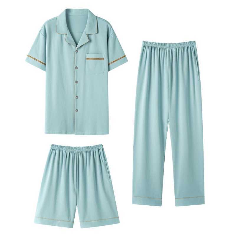 3PCS/Set Mens Nightwear Suit Summer Generous Leisure Short Sleeve Pajamas Striped Homewear Men Big Yards4XL Cotton Pajama Men W250717