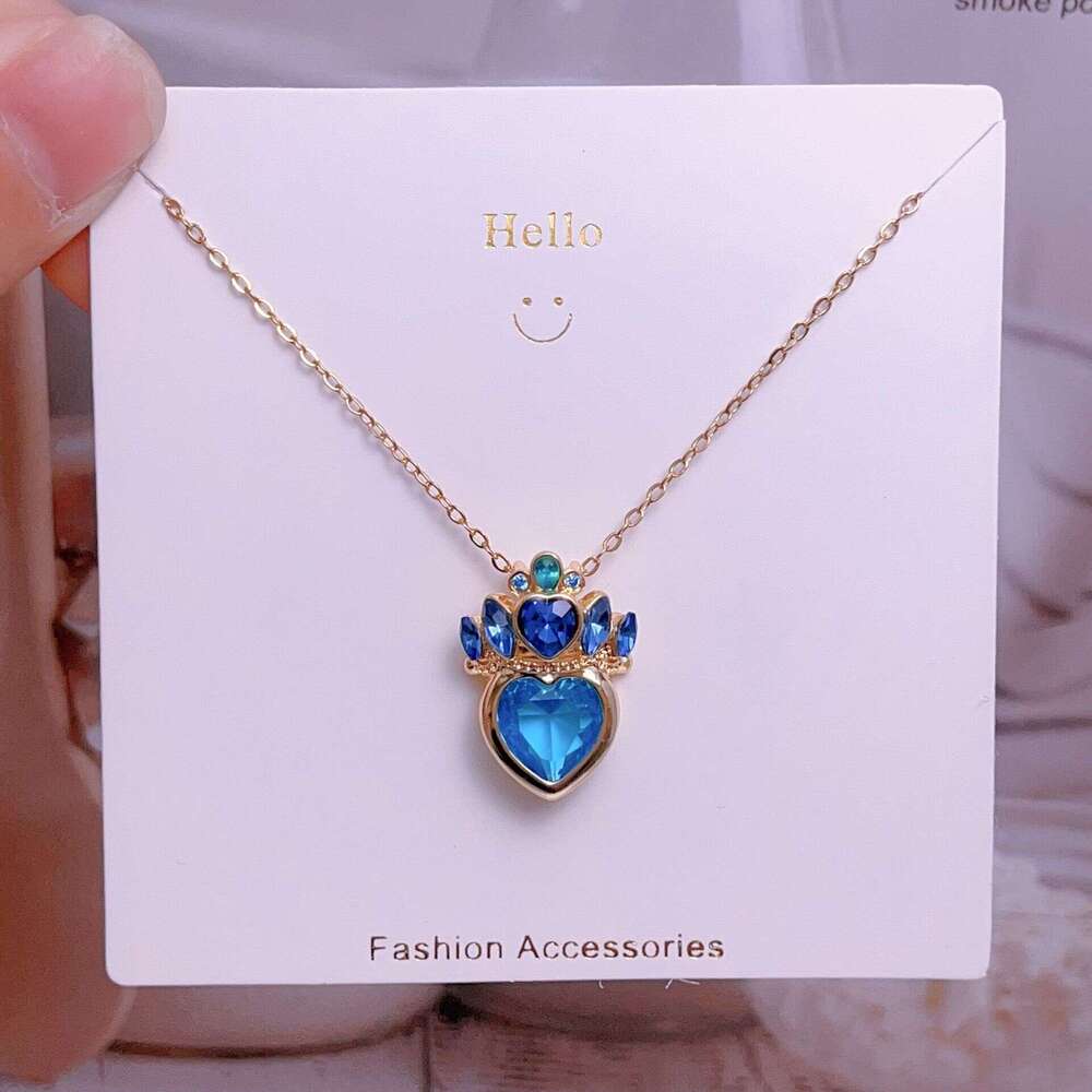 Titanium Steel Clavicle Chain Pink Crown Heart Necklace For Women Light High-End Versatile Elegant Accessory Yiwu 93A