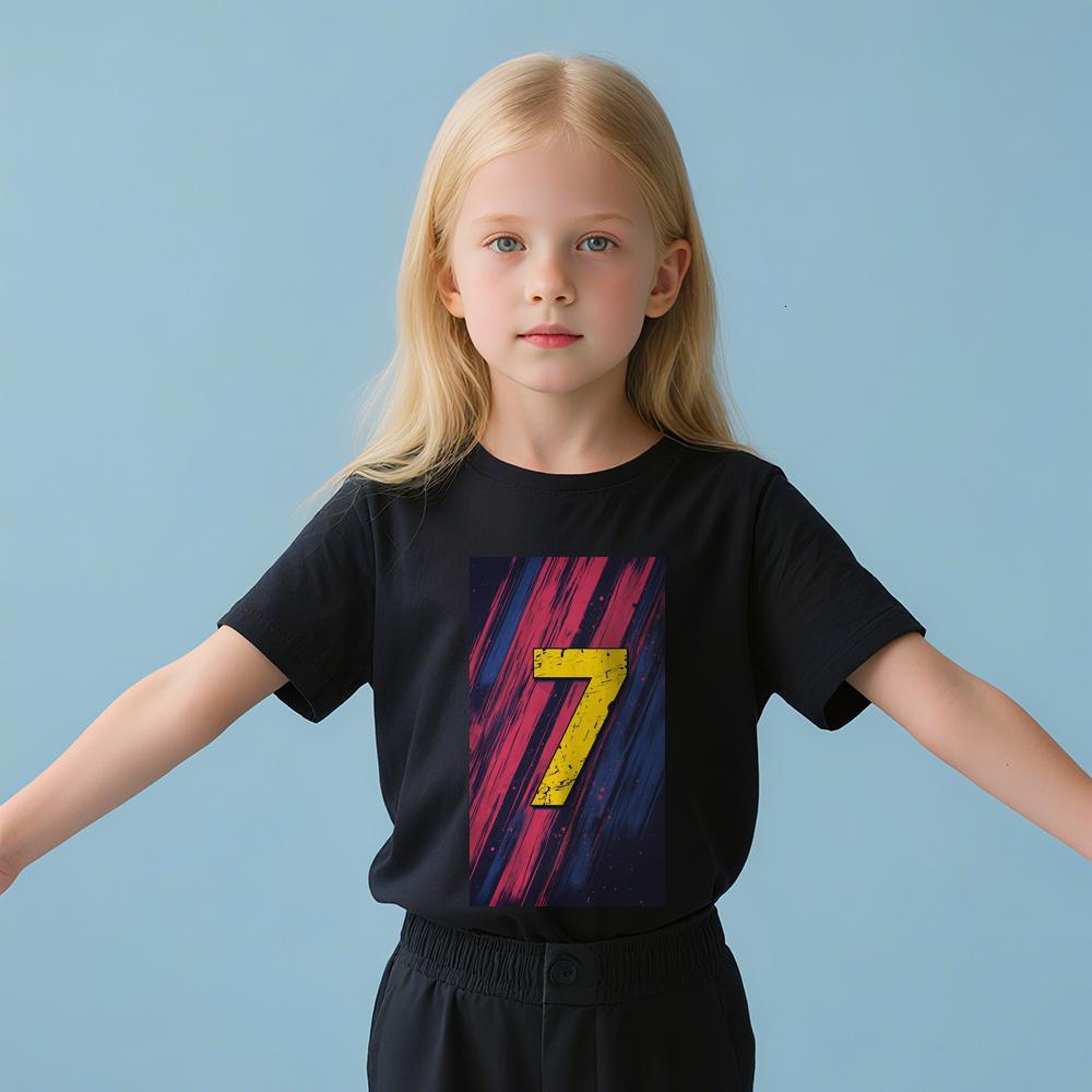 ddmywed Boy and girl Children's T-shirt a T-shirt with the number 7 on it ' s front