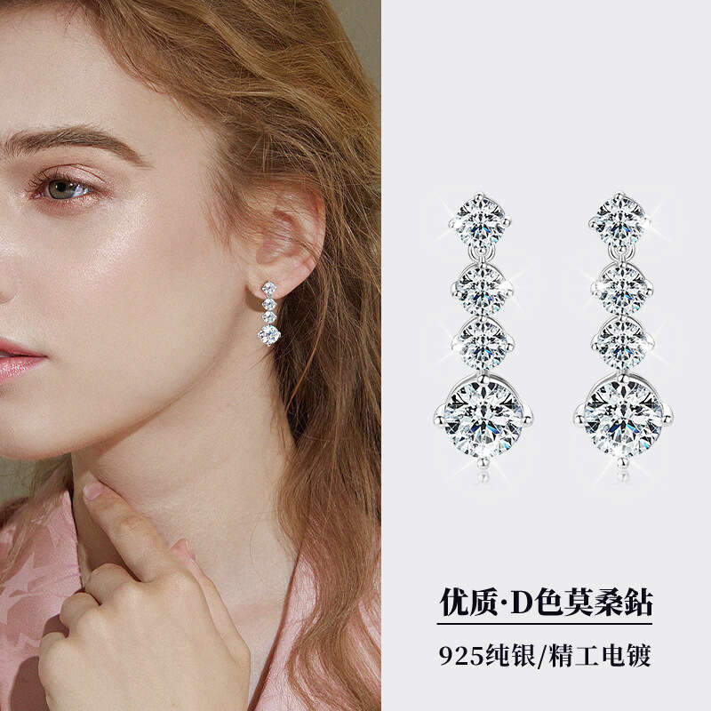 Live Streaming Niche High-End Light Moissanite Pure Sier French Stud Earrings Fcd