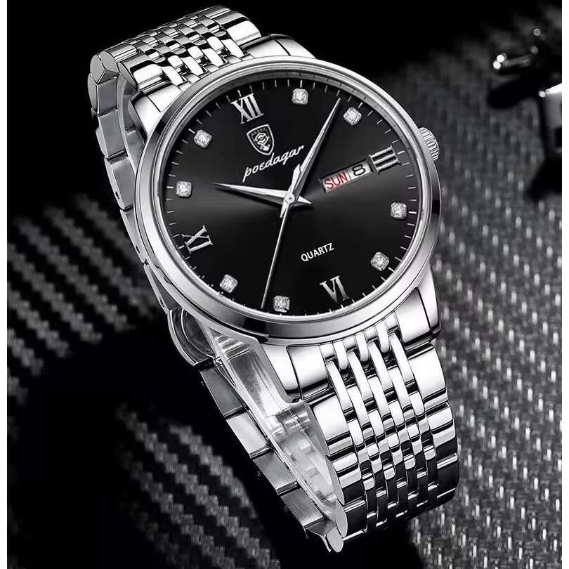 DHwatches Men's Waterproof Watch - 50M Stainless Steel Quartz with Day & Date, Luminous Hands, Business Style (Model 856)