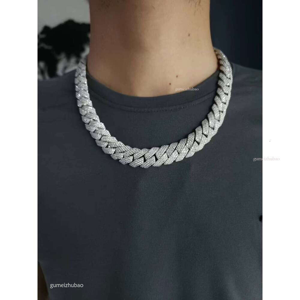 Hip Hop Jewelry Bracelet necklace vvs Moissanite Cuban chain16inch Miami Iced Chain, Sterling Silver, Embellished with Icy