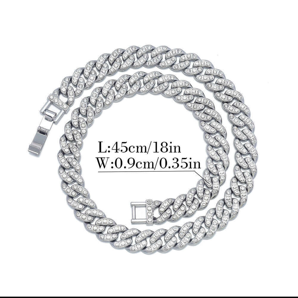 Full Cuban Men's Hip Hop Necklace 11mm Wide Chain Titanium Steel Inlaid Dia Fashion