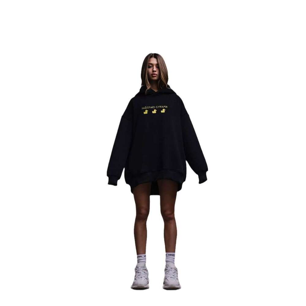 Mid-Length Hooded Sweatshirt Autumn Winter Women Three Ducks Print Loose Casual Hoodie B5