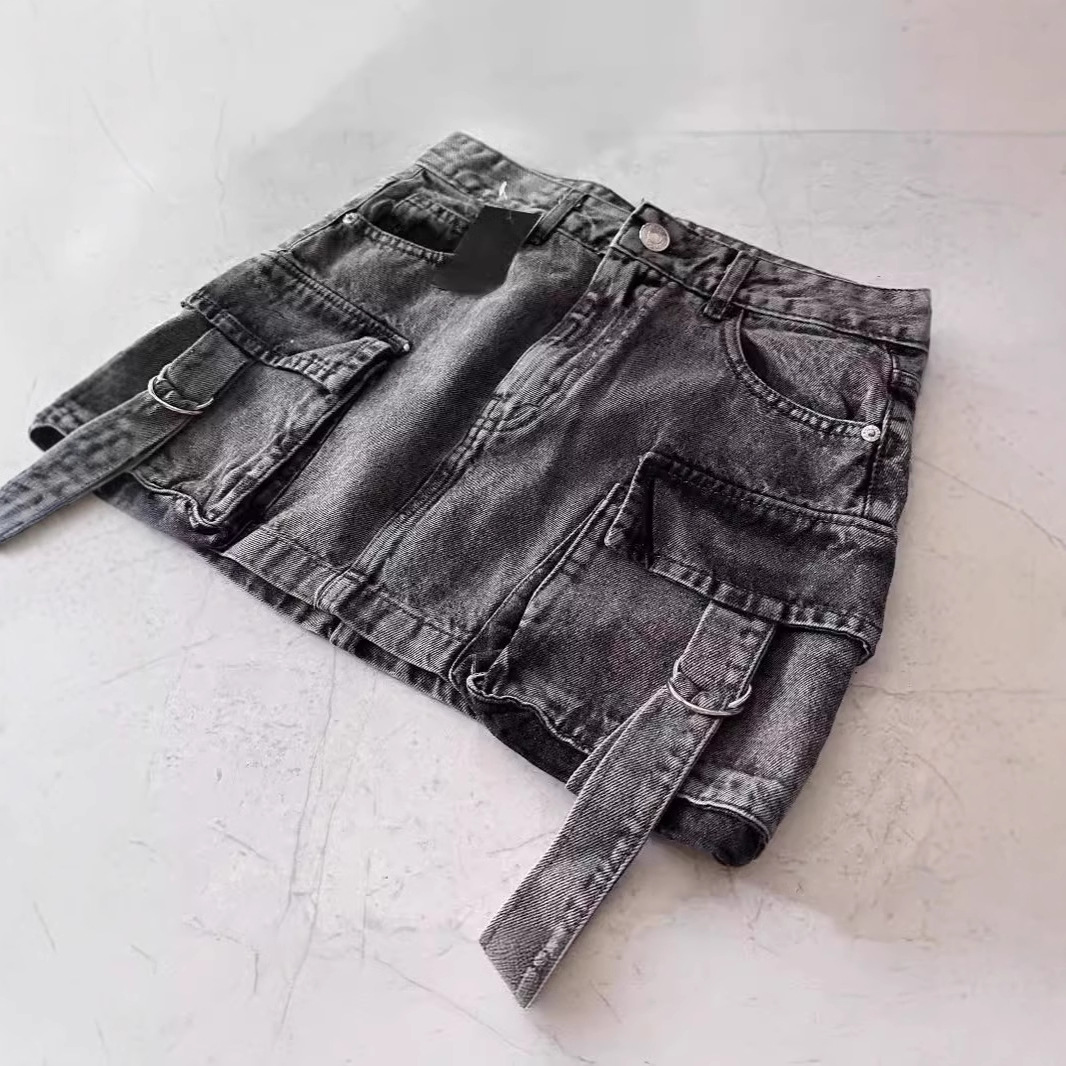 Women's Skirts Retro Sexy Girl Summer Vest Letter Print American Sweet Style Two-piece Set Low Waist Splicing Slim Denim Short Skirt