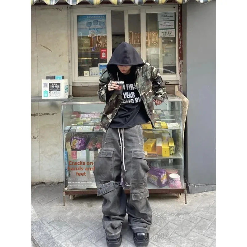 Smoky Grey Men Womens Cargo Pants Wide Leg Washing Jeans RO Style 23ss Fashionable Casual From China 250704