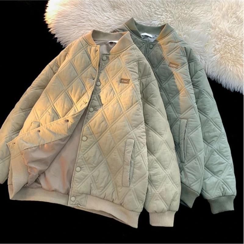Winter Mens Jacket Stand Collar Thicken Button Windproof Baseball Jackets Casual Solid Warm Couples High Street Padded Clothes 250716