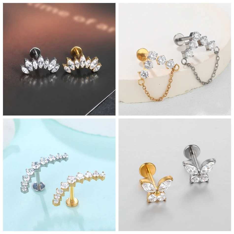 1PC Titanium Cubic Zirconia Tragus Helix Piercing Stud Earrings for Women Internally Threaded Labret Piercing Lip Ring Jewelry y250715