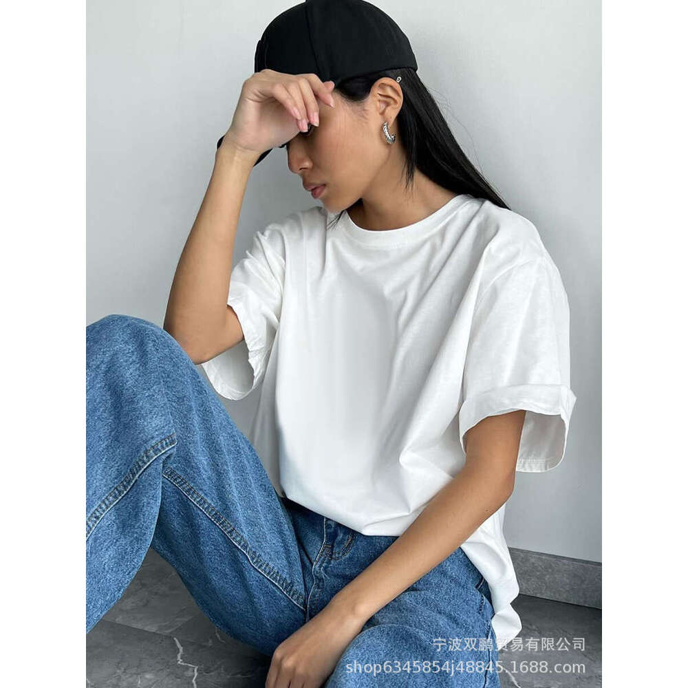 Spring/Summer New Solid Color Loose Fit Women's Short Sleeve Cotton T-Shirt Versatile Simple Top B5
