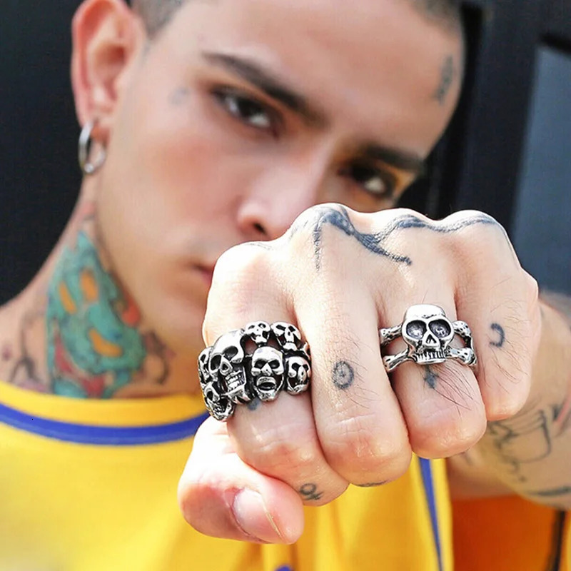 Retro Multiple Skulls Ring For Men Punk Gothic Rock Hiphop Open Ring Biker Accessories Unisex Handmade Jewelry Man Gift 250716