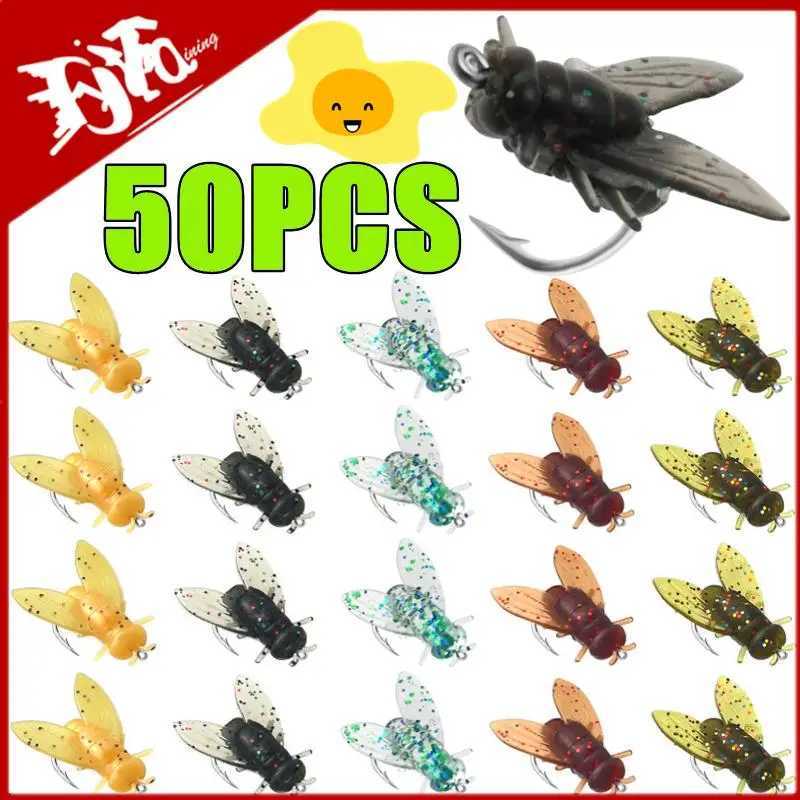 New 50-10PCS Mini Bionic Fly Fishing Bait Fly Hook Soft Bait Add Fish Attractant Fishing Gear For Salmon Trout 10/16/20mm 2025 Z250717