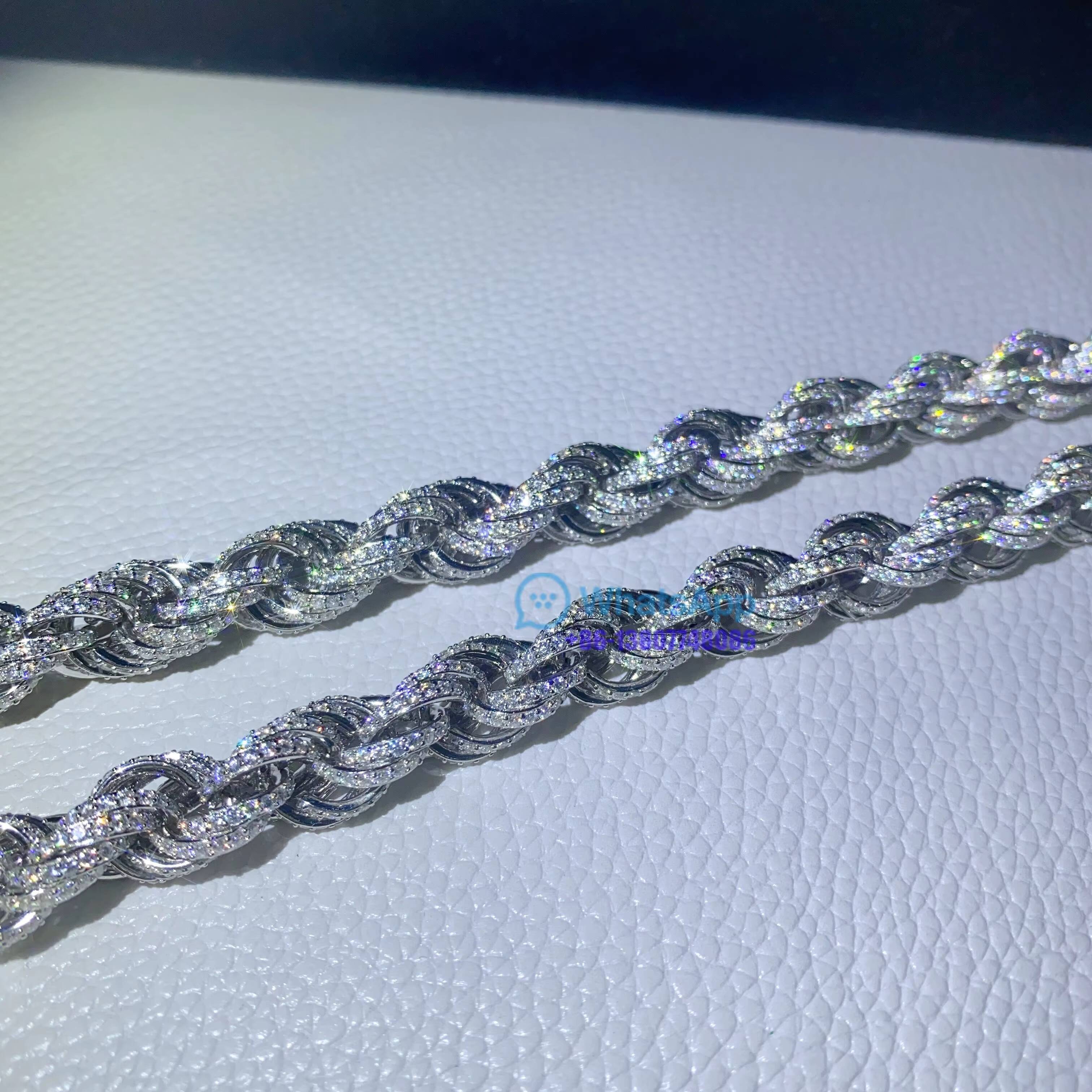 18k Gold Plated Necklace 925 Sterling Silver 8MM VVS D Color Iced Out Hip Hop Jewelry Diamond Moissanite Rope Chain