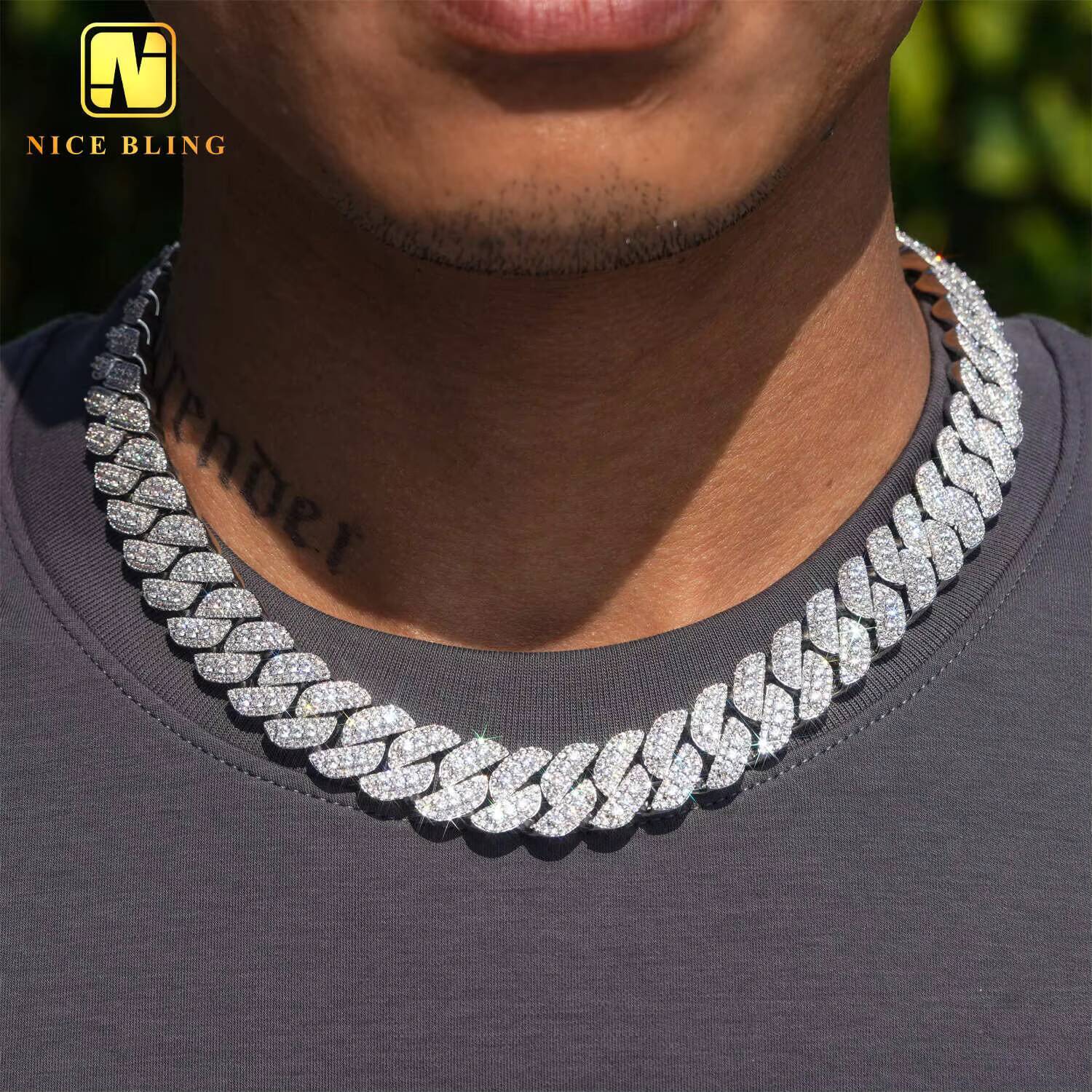 Wholesale Luxury Hip Hop Jewelry Necklace Iced Out Lab Diamond Moissanite Silver Cuban Link Chain