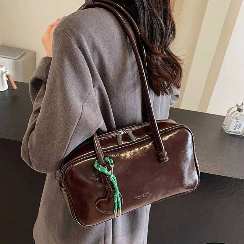 Vintage Women Business Shoulder Bags Simple Ladies Commute Tote Pu Leather Female Underarm Bag Large Capacity Handbags Purse