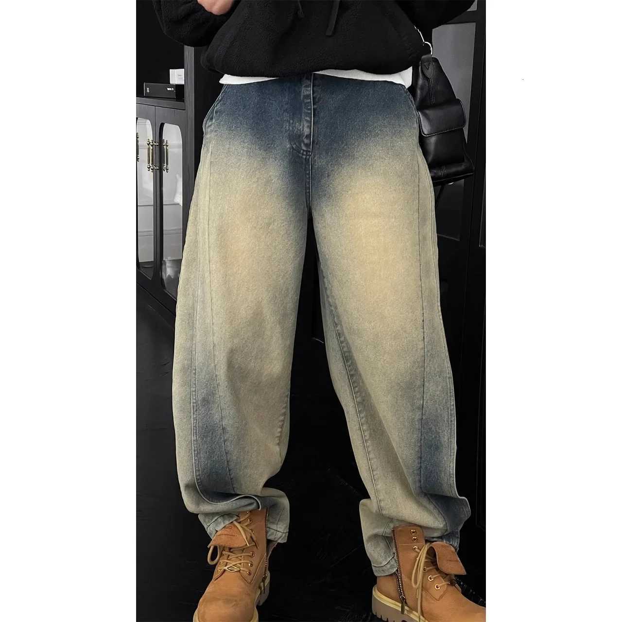 Casual Baggy Straight Jeans Distressed Vintage Blue Jeans Pants Men Wide-leg Denim Trousers Male Oversize Streetwear Fashion R250716