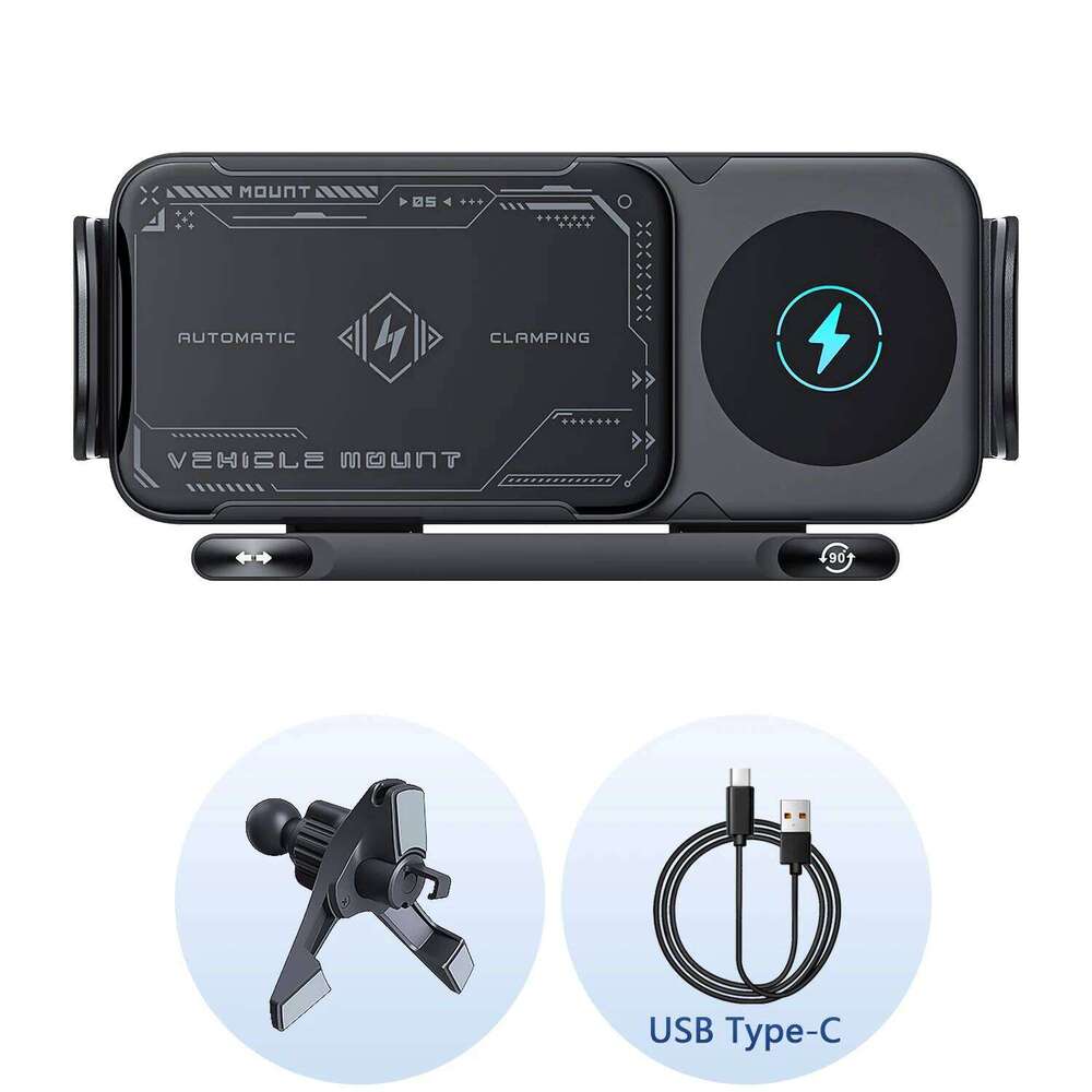 Foldable Car Wireless Charging Mount Universal Phone Holder Intelligent Induction Electric Rotation Charger