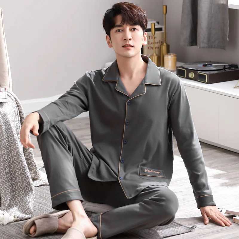 Autumn and Winter New Mens Pajamas Homewear Suit Cotton Long-Sleeved Thin Section of Plus Size Leisure Pajamas Homewear W250717