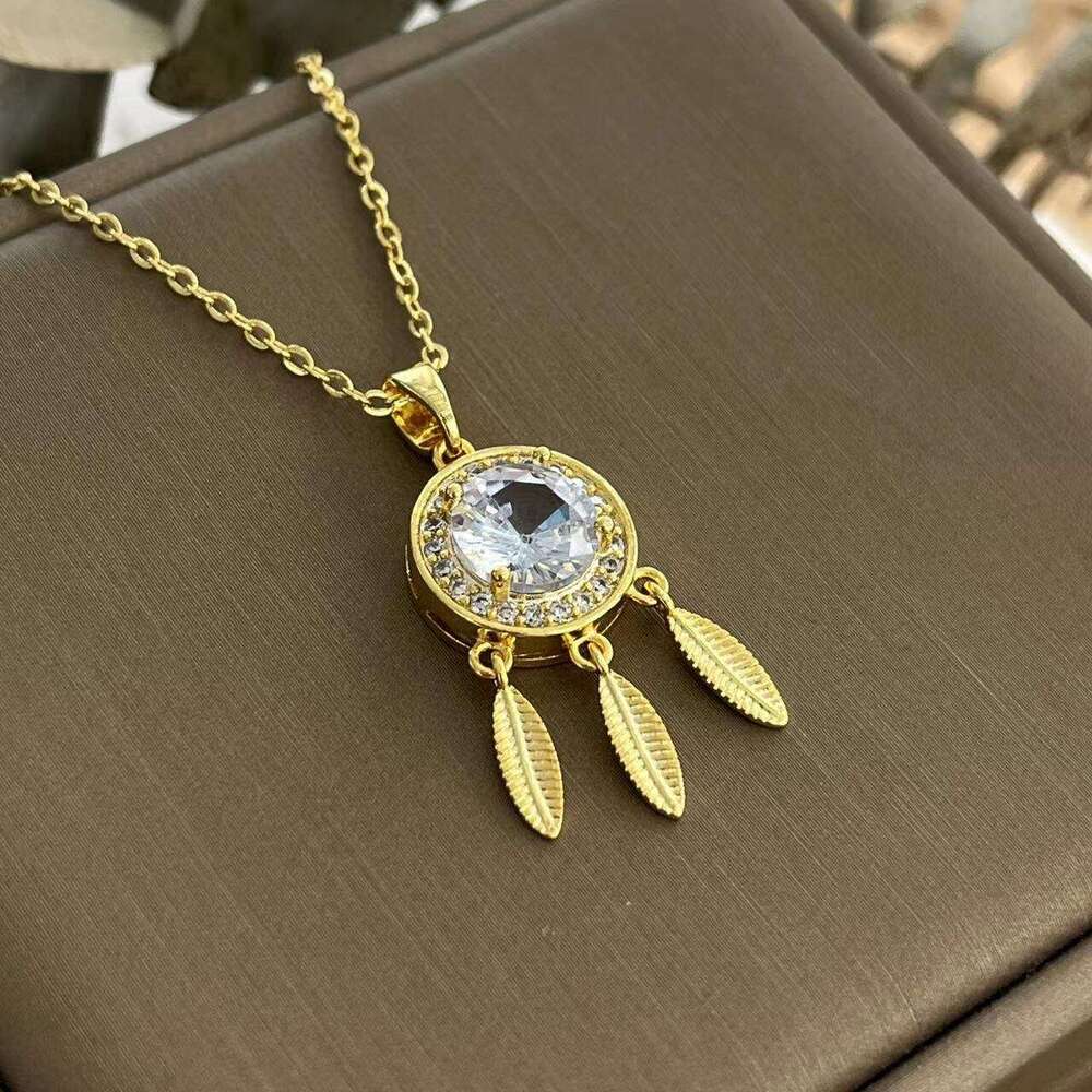 Titanium Steel Necklace For Women Tiktok Dream Catcher Niche Design Sense Elegant Versatile Zircon Collarbone Chain Accessory 0Dd