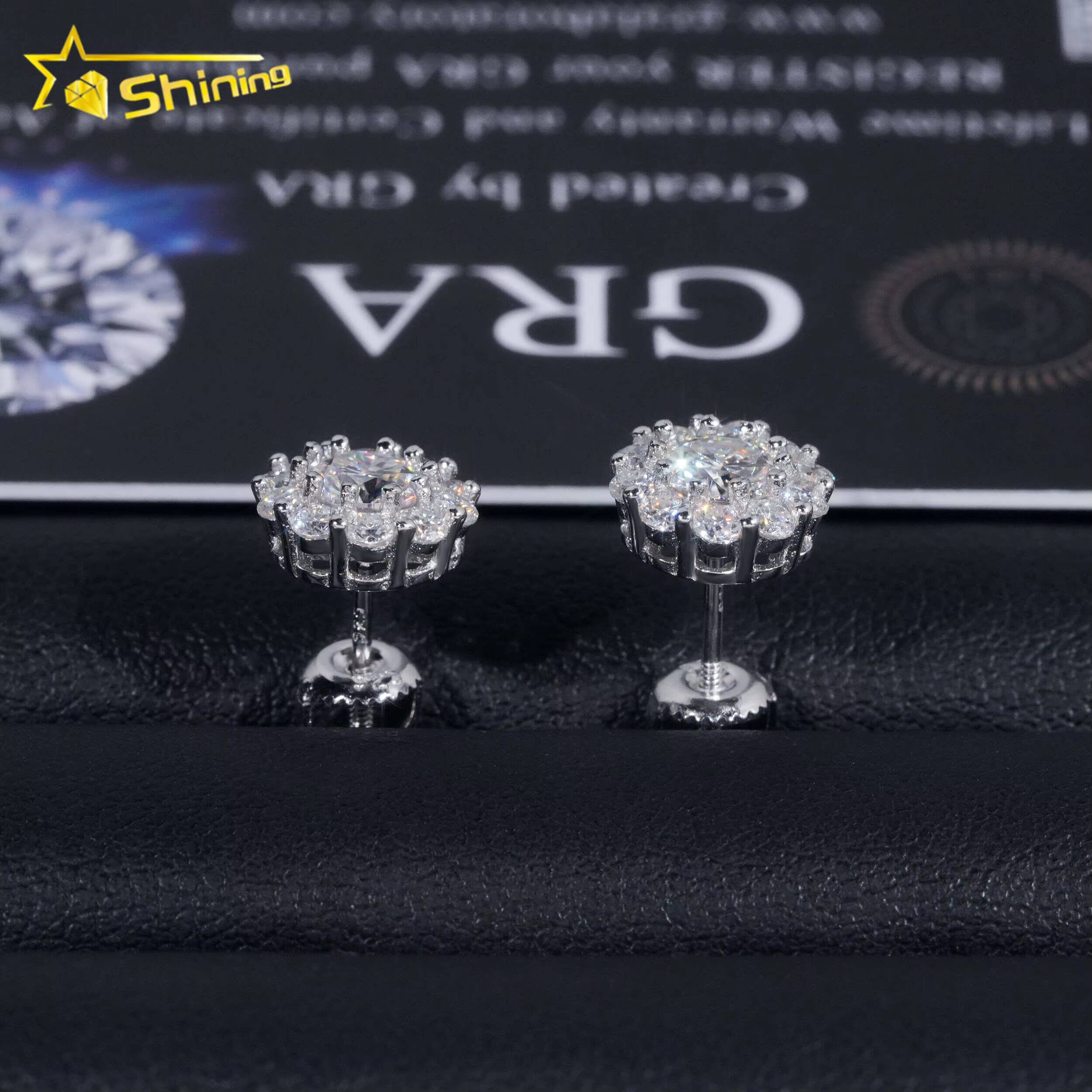 Hip Hop Jewelry Pass Diamond Tester GRA Certified Stocks VVS Diamond 925 Sterling Silver Cluster Moissanite Stud Earrings