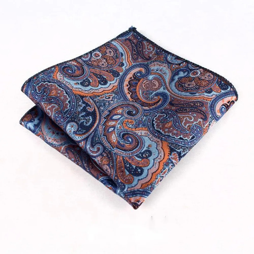 23cm Paisley Pattern Handkerchief Mens Formal Navy Brown Pocket Square Towel Groom Wedding Suit Hanky Host Chest Small Scarf 250704