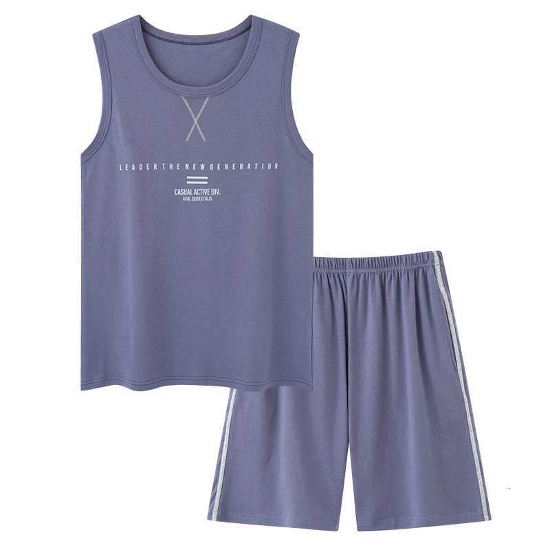 New Knitted Cotton Men Pajama Set Summer Sleeveless Sleepwear Big Size M-4XL Leisure Suits Nightwear Men Pajamas W250717