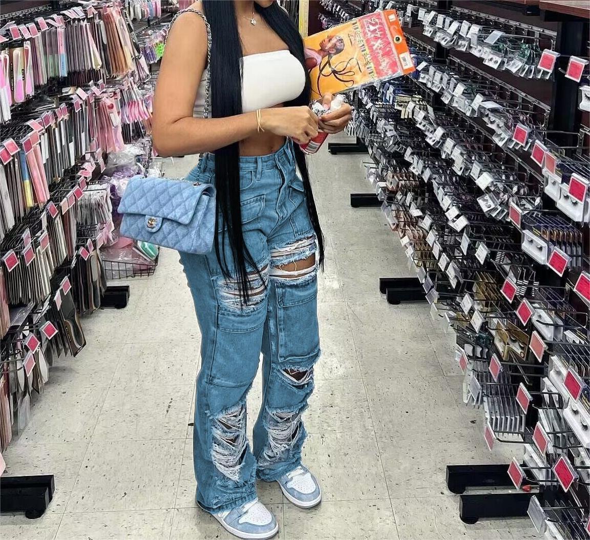 Womens New Casual Jeans Ripped Jeans