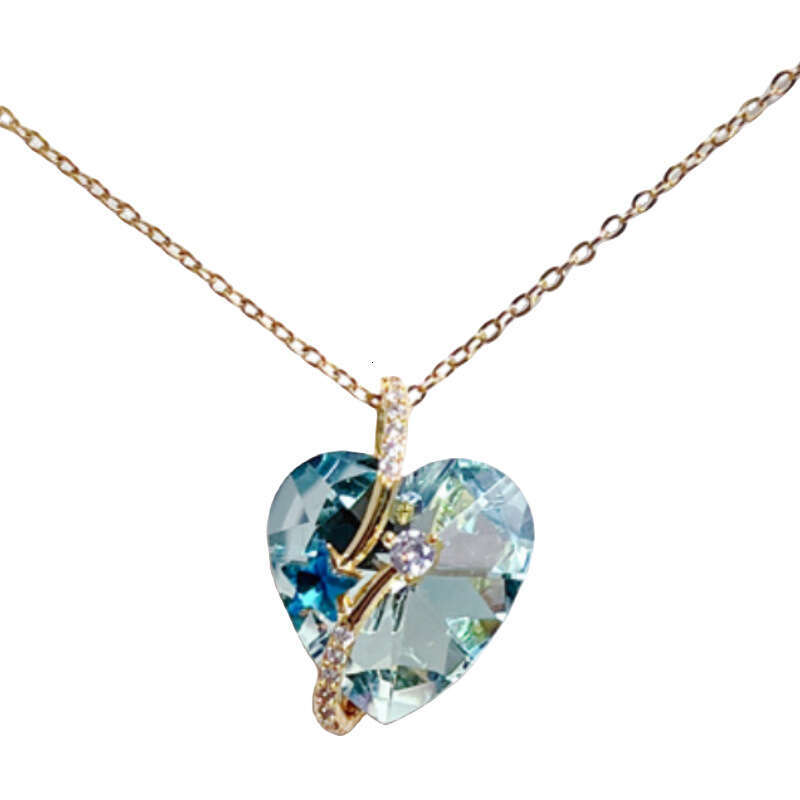 Fashion Zircon Stainless Steel Necklace For Women Colorful Peach Heart Pendant High-End Light Jewelry 6Fb