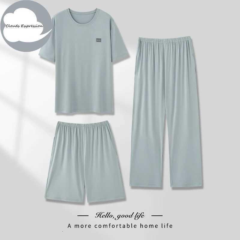 Summer New Modal 3 Pieces Pjs Short-sleeved Mens Pajama Sets Male Pajamas Plaid Loungewear Sleepwear Homewear 4XL PJ Clothing W250717